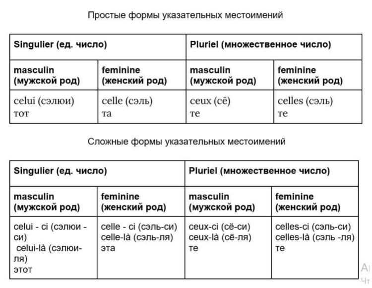 Указательные местоимения во французском языке